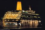 ID 1520 ORIANA (1995/69153grt/IMO 9050137. Renamed PIANO LAND in 2019) at night soon to be outbound from Southampton, England bound for the warmer climes of the Mediterranean.